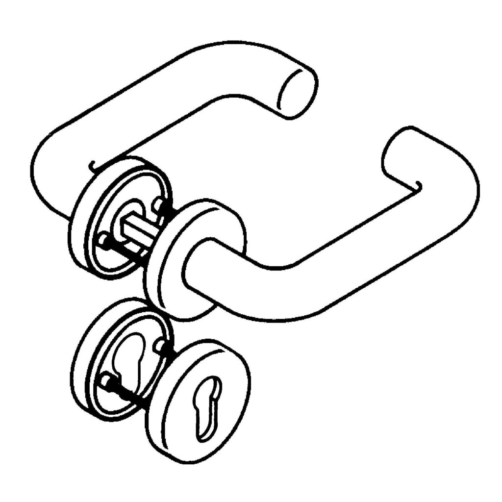 Schematische Zeichnung einer Drückergarnitur mit Rosette