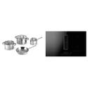 Amica Muldenlüfter 80cm, rahmenlos, 4 Induktionszonen 2 Bridges DHKI 752 800C inkl. AM COOK Topfset Senna S7, bestehend aus 3 Töpfen (⌀ 16/1,7 ltr., ⌀20/3,4 ltr., ⌀24/6.0 ltr.) + 1 Pfanne unbeschichtet ⌀24cm, 3 Glasdeckel mit Auslass