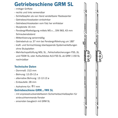 WINKHAUS Getriebe GRM 1600 FFH 1100-1600 mm für aus Fenster Holz & Kunststoff 