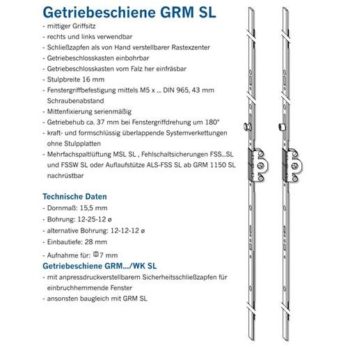 WINKHAUS Getriebe GRM 1600 FFH 1100-1600 mm für aus Fenster Holz & Kunststoff 