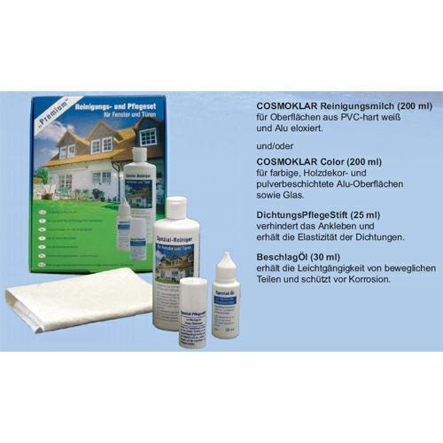 Nüßing - Cosmoklar Wartungsset Premium Color a 200ml für PVC, Alu-lackierte  Flächen und Dekorprofile (Tensid-Reiniger,Stift,Öl,Tuch) Nr. SP-300.160.PFL9