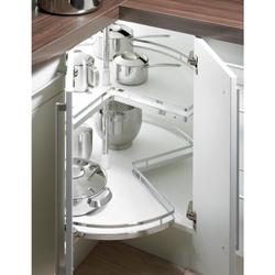 Hettich Küchenunterschrank-Eckschrankdrehbeschlag, Boden Ø 700mm, Stahl 9079941, 800x 800mm verchromt 2 Böden: Holz, melaminharzbeschichtet