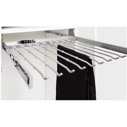 Hettich Schrank-Hosenhalter, ausziehbar, Korpusbreite 600mm 9079964, Stahl silber pulverbeschichtet, Belastbarkeit 15kg B 556mm, H 82mm, T 500mm, Anzahl Hosenhalter: 9 Stück