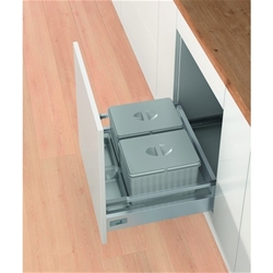 Hettich Küchen-Abfallsystem, Schrankbreite 600mm, Nennlänge 470mm ArciTech/InnoTech Pull 9132349, Kunststoff grau Fassungsvermögen 12 + 12l, Einbauhöhe 230mm