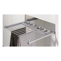 Hettich Schrank-Hosenhalter, lichte Korpusbreite 700-800mm, Stahl Amari 9132918, mit Vollauszug, silber pulverbeschichtet Anzahl Hosenhalter: 12 Stück, H 63mm, T 476,5mm