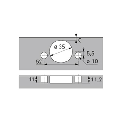 Hettich Intermat Winkelscharnier W90 (Intermat 9936 W90), vorliegend, Öffnungswinkel 95°, Bohrbild TH 52x5,5mm, zum Einpressen (ø 10x11) 9044845