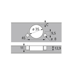 Hettich Sensys 110°-Scharnier mit integrierter Dämpfung (Sensys 8645i), vernickelt, einliegend, Öffnungswinkel 110°, Bohrbild TB 45x9,5mm, zum Einpressen (ø 8x11) 9073622