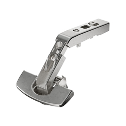 Hettich Scharnier für Eckschrankfalttüren ohne Schließautomatik (Intermat 9930), vernickelt, vorliegend, Öffnungswinkel 50° / 65°, Bohrbild TH 52x5,5mm, TS 48x6mm, Schnellmontage Fix (ø 10x6) 9090113
