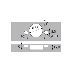 Hettich Scharnier für Eckschrankfalttüren ohne Schließautomatik (Intermat 9930), vernickelt, vorliegend, Öffnungswinkel 50° / 65°, Bohrbild TH 52x5,5mm, TS 48x6mm, Schnellmontage Fix (ø 10x6) 9090113