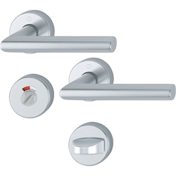 Hoppe OT-Drückergarnitur, mit Rosetten, rund, DIN Links-Rechts, WC/S, VK8, Aluminium Amsterdam 1400/42H/42HKVS, F1 naturfarbig mit Stütznocken, Gleitlager, TS 40-45mm Nr. 10723376