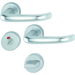 Hoppe OT-Drückergarnitur, mit Rosetten, rund, DIN Links-Rechts, WC/SS (RW), VK8, Aluminium San Francisco 1301/42H/42HKVS, F1 naturfarbig mit Stütznocken, Gleitlager, TS 40-45mm Nr. 10724328