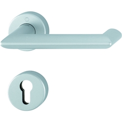 Hoppe FH-Drückergarnitur, mit Rosetten, rund, DIN Links-Rechts, PZ, VK9, Aluminium Karlstad FS-1141/42H/42HS, natur matt-SecuSan mit Stütznocken, Gleitlager, AP, TS 40-65mm, Antipanik Nr. 10726420