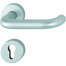 Hoppe FH-Drückergarnitur, mit Rosetten, rund, DIN Links-Rechts, PZ, VK9, Aluminium Paris FS-138/42H/42HS, natur matt-SecuSan mit Stütznocken, Gleitlager, TS 45-65mm Nr. 10726489