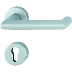 Hoppe FH-Drückergarnitur, mit Rosetten, rund, DIN Links-Rechts, PZ, VK9, Aluminium Rotterdam FS-1401/42H/42HS, natur matt-SecuSan mit Stütznocken, Gleitlager, AP, TS 40-65mm, Antipanik Nr. 10726542