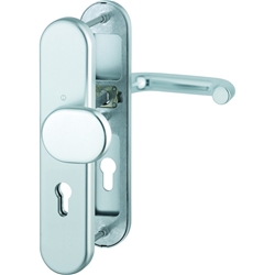 Hoppe OT-Schutz-Wechselgarnitur, oval, PZ, 8/72, DIN Links-Rechts, ALU Paris 86G/3331/3310/138L, F1 naturfarbig eloxiert Langschild, TS 37-42mm (DIY-Sort.) Nr. 11539161