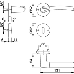 Hoppe OT-Drückergarnitur, mit Rosetten, rund, DIN Links-Rechts, BB, VK8, Messing Bergen M1602/19KV/19KVS, matt/aluminium stahl mit Stütznocken, Gleitlager, TS 37-42mm Nr. 2711543