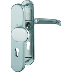 Hoppe FH-Schutz-Wechselgarnitur, oval, PZ, 9/72, DIN Links-Rechts, ALU San Francisco FS-86G/3331/3310/1301F, F9 eloxiert Langschild, TS 42-47mm, Antipanik Nr. 3920451