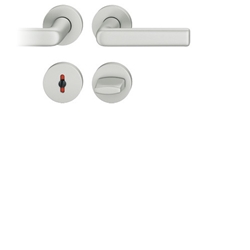 FSB ASL® Drückergarnitur, mit Rosetten, rund, DIN Links-Rechts, WC Schauscheibe/Schlitzkopf, Aluminium, 12 1012, Neusilberfarbig, mit Stütznocken, Vierkant 8mm, Stärke Abdeckung 7mm, TS 39-58mm Nr. 0 12 1012 01974 0205