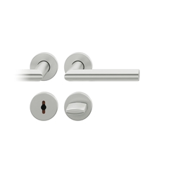 FSB ASL® Drückergarnitur, mit Rosetten, rund, DIN Links-Rechts, WC Schauscheibe/Schlitzkopf, Aluminium, 12 1076, Verkehrsweiß, mit Stütznocken, Vierkant 8mm, Stärke Abdeckung 7mm, TS 39-58mm Nr. 0 12 1076 01969 8220