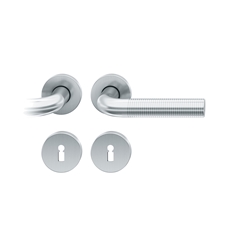 FSB AGL® 3 Drückergarnitur, mit Rosetten, rund, DIN Links, BB gelocht, Edelstahl, 72 1186, Edelstahl, mit Stütznocken, Vierkant 8mm, Stärke Abdeckung 7mm, TS 39-48mm Nr. 0 72 1186 61402 6204