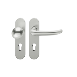 FSB FH-Wechselgarnitur, Kurzschild, oval, PZ gelocht, E72, Aluminium, 79 1053, DIN Rechts, Naturfarbig eloxiert, mit Stütznocken, Klasse 4, Vierkant 9mm, TS 39-48mm, mit Knopf 0802 Nr. 0 79 1053 60910 0105