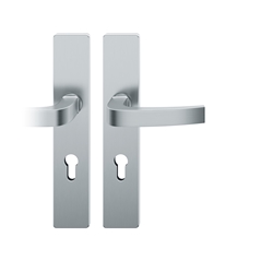 FSB AGL® 3 Drückergarnitur, Langschild, eckig, PZ gelocht, E72, DIN Rechts, 76 1163, Edelstahl fein matt, mit Stütznocken, Vierkant 9mm, TS 39-48mm Nr. 0 76 1163 62110 6204