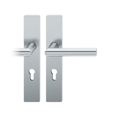 FSB AGL® 3 Drückergarnitur, Langschild, eckig, PZ gelocht, E72, DIN Links, 72 1076, Edelstahl fein matt, mit Stütznocken, Vierkant 8mm, TS 39-48mm Nr. 0 72 1076 62210 6204