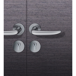 FSB AGL® 3 Drückergarnitur, mit Rosetten, rund, DIN Links, PZ gelocht, Edelstahl, 72 1023, Edelstahl, mit Stütznocken, Vierkant 8mm, Stärke Abdeckung 7mm, TS 45-54mm, flächenbündig Nr. 0 72 1023 81410 6204