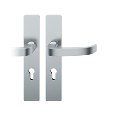 FSB AGL® 3 Drückergarnitur, Langschild, eckig, PZ gelocht, E72, DIN Rechts, 79 1164, Edelstahl fein matt, mit Stütznocken, Vierkant 9mm, TS 39-48mm Nr. 0 79 1164 62110 6204