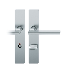 FSB AGL® 3 Drückergarnitur, Langschild, eckig, WC Schauscheibe/Notentriegelung, E78, DIN Links, 72 1035, Edelstahl fein matt, mit Stütznocken, Vierkant 8mm, TS 39-48mm Nr. 0 72 1035 62654 6204