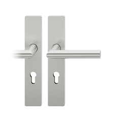 FSB AGL® 3 Drückergarnitur, Langschild, eckig, PZ gelocht, E72, DIN Rechts, 72 1076, Naturfarbig eloxiert, mit Stütznocken, Vierkant 8mm, TS 39-48mm Nr. 0 72 1076 62110 0105