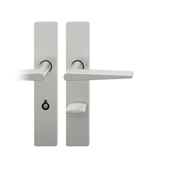 FSB AGL® 3 Drückergarnitur, Langschild, eckig, WC Schauscheibe/Notentriegelung, E78, DIN Rechts, 72 1005, Naturfarbig eloxiert, mit Stütznocken, Vierkant 8mm, TS 39-48mm Nr. 0 72 1005 62554 0105
