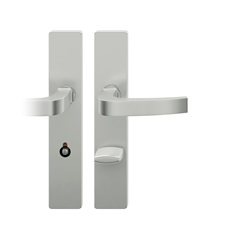 FSB AGL® 3 Drückergarnitur, Langschild, eckig, WC Schauscheibe/Notentriegelung, E78, DIN Rechts, 72 1163, Naturfarbig eloxiert, mit Stütznocken, Vierkant 8mm, TS 39-48mm Nr. 0 72 1163 62554 0105