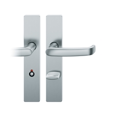 FSB AGL® 3 Drückergarnitur, Langschild, eckig, WC Schauscheibe/Notentriegelung, E78, DIN Rechts, 72 1045, Edelstahl fein matt, mit Stütznocken, Vierkant 8mm, TS 39-48mm Nr. 0 72 1045 62554 6204