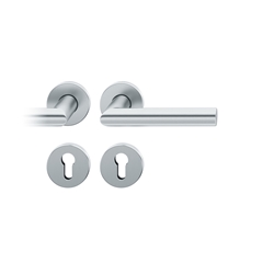 FSB AGL® 3 Drückergarnitur, mit Rosetten, rund, DIN Rechts, PZ gelocht, Edelstahl, 76 1076, Edelstahl, mit Stütznocken, Vierkant 9mm, Stärke Abdeckung 7mm, TS 39-48mm Nr. 0 76 1076 61310 6204