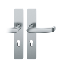 FSB AGL® 3 Drückergarnitur, Langschild, eckig, PZ gelocht, E72, DIN Rechts, 72 1045, Edelstahl fein matt, mit Stütznocken, Vierkant 8mm, TS 39-48mm Nr. 0 72 1045 62110 6204