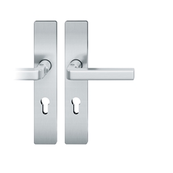 FSB AGL® 3 Drückergarnitur, Langschild, eckig, PZ gelocht, E72, DIN Links, 72 1004, Edelstahl fein matt, mit Stütznocken, Vierkant 8mm, TS 39-48mm Nr. 0 72 1004 62210 6204