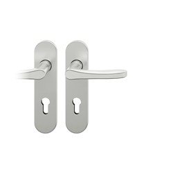 FSB AGL® 3 Drückergarnitur, Langschild, oval, PZ gelocht, E72, DIN Links, 76 1106, Naturfarbig eloxiert, mit Stütznocken, Vierkant 9mm, TS 39-48mm Nr. 0 76 1106 62810 0105