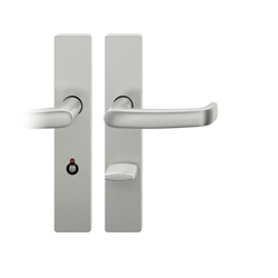 FSB AGL® 3 Drückergarnitur, Langschild, eckig, WC Schauscheibe/Notentriegelung, E78, DIN Rechts, 72 1045, Naturfarbig eloxiert, mit Stütznocken, Vierkant 8mm, TS 39-48mm Nr. 0 72 1045 62554 0105