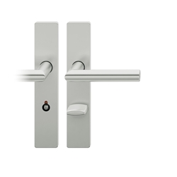 FSB AGL® 3 Drückergarnitur, Langschild, eckig, WC Schauscheibe/Notentriegelung, E78, DIN Links, 72 1076, Naturfarbig eloxiert, mit Stütznocken, Vierkant 8mm, TS 39-48mm Nr. 0 72 1076 62654 0105