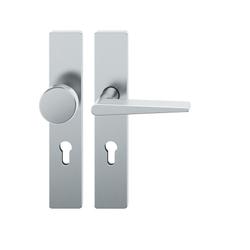 FSB OT-Wechselgarnitur, Langschild, eckig, PZ gelocht, E72, Edelstahl, 72 1005, DIN Links, Edelstahl fein matt, verdeckt verschraubt, mit Stütznocken, Klasse 4, Vierkant 8mm, TS 39-48mm, mit Knopf 0829 Nr. 0 72 1005 62410 6204