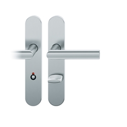 FSB AGL® 3 Drückergarnitur, Langschild, oval, WC Schauscheibe/Notentriegelung, E78, DIN Links, 72 1108, Edelstahl fein matt, mit Stütznocken, Vierkant 8mm, TS 39-48mm Nr. 0 72 1108 63254 6204