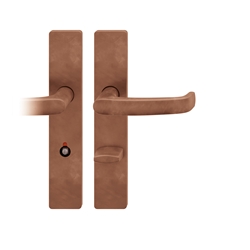 FSB AGL® 3 Drückergarnitur, Langschild, eckig, WC Schauscheibe/Notentriegelung, E78, DIN Links, 72 1045, Hellbronze patiniert gewachst, mit Stütznocken, Vierkant 8mm, TS 39-48mm Nr. 0 72 1045 62654 7615