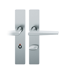 FSB AGL® 3 Drückergarnitur, Langschild, eckig, WC Schauscheibe/Notentriegelung, E78, DIN Rechts, 72 1005, Edelstahl fein matt, mit Stütznocken, Vierkant 8mm, TS 39-48mm Nr. 0 72 1005 62554 6204
