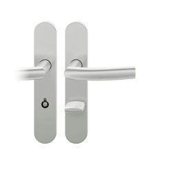 FSB AGL® 3 Drückergarnitur, Langschild, oval, WC Schauscheibe/Notentriegelung, E78, DIN Links, 72 1107, Naturfarbig eloxiert, mit Stütznocken, Vierkant 8mm, TS 39-48mm Nr. 0 72 1107 63254 0105