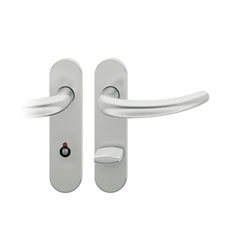 FSB AGL® 3 Drückergarnitur, Langschild, oval, WC Schauscheibe/Notentriegelung, E78, DIN Rechts, 72 1160, Naturfarbig eloxiert, mit Stütznocken, Vierkant 8mm, TS 39-48mm Nr. 0 72 1160 63154 0105