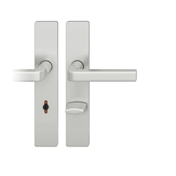 FSB AGL® 3 Drückergarnitur, Langschild, eckig, WC Schauscheibe/Notentriegelung, E78, DIN Links, 72 1004, Naturfarbig eloxiert, mit Stütznocken, Vierkant 8mm, TS 39-48mm Nr. 0 72 1004 62654 0105