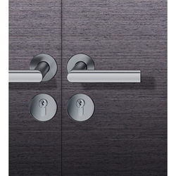 FSB AGL® 3 Drückergarnitur, mit Rosetten, rund, DIN Links, PZ gelocht, Edelstahl, 72 1108, Edelstahl, mit Stütznocken, Vierkant 8mm, Stärke Abdeckung 7mm, TS 45-54mm, flächenbündig Nr. 0 72 1108 81410 6204