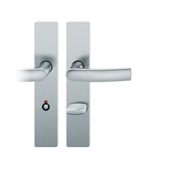 FSB AGL® 3 Drückergarnitur, Langschild, eckig, WC Schauscheibe/Notentriegelung, E78, DIN Links, 72 1015, Edelstahl fein matt, mit Stütznocken, Vierkant 8mm, TS 39-48mm Nr. 0 72 1015 62654 6204