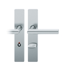 FSB AGL® 3 Drückergarnitur, Langschild, eckig, WC Schauscheibe/Notentriegelung, E78, DIN Links, 72 1076, Edelstahl fein matt, mit Stütznocken, Vierkant 8mm, TS 39-48mm Nr. 0 72 1076 62654 6204